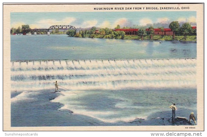 Ohio Zanesville Muskingum River Dam From Y Bridge 1904 Curteich - Zanesville