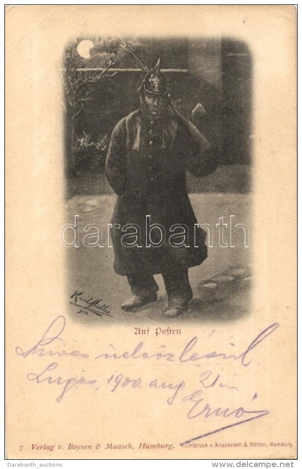 T2/T3 Auf Posten / WWI German Military, Soldier, Verlag V. Boysen &amp; Maasch 7. S: Karl M&uuml;ller (EK) - Unclassified