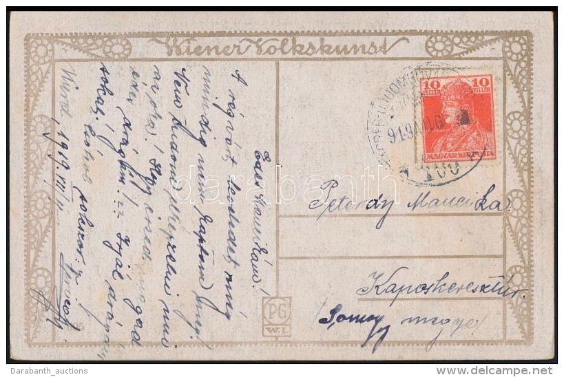 1919 K&eacute;peslap ZAGREB-&Uacute;JDOMBOV&Aacute;R-BUDAPEST Mozg&oacute;posta B&eacute;lyegz&eacute;ssel - Other & Unclassified