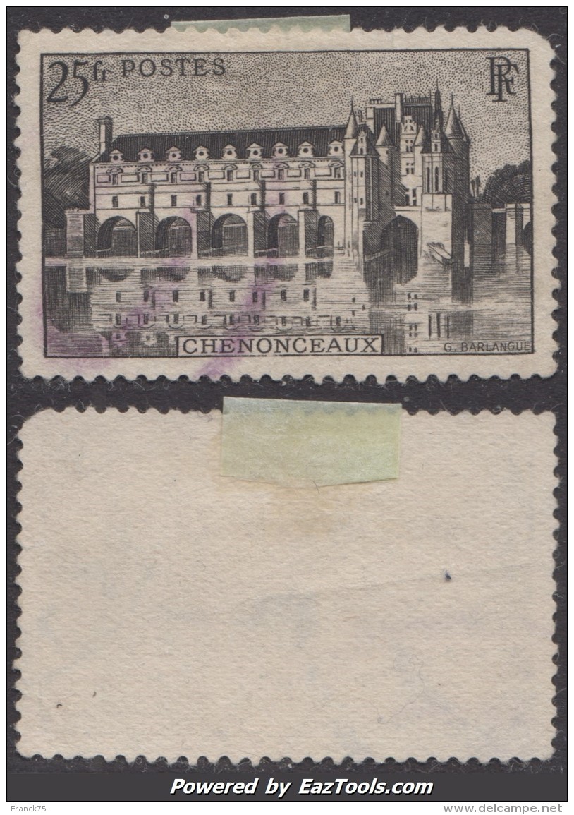 *RARE* Cachet Américain Sur 25Fr Chenonceaux (Dallay N° 611 , Cote +75&euro;) - Usados