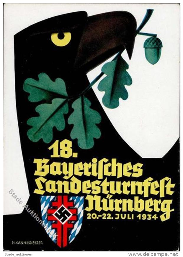 Propaganda WK II N&uuml;rnberg (8500) 18. Bayerisches Landesturnfest WK II Sign. Kannegiesser, H.  K&uuml;nstlerkarte I- - Weltkrieg 1939-45