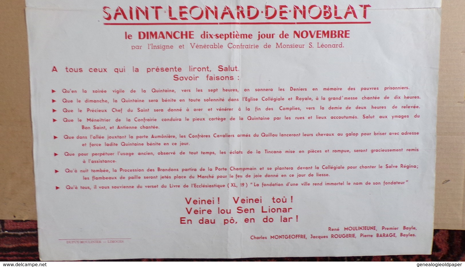 87 -ST SAINT LEONARD NOBLAT-AFFICHE LE NOBLE JEU QUINTAINE 1963-RENE MOULINJEUNE-CHARLES MONTGEOFFRE-JACQUES ROUGERIE - Affiches