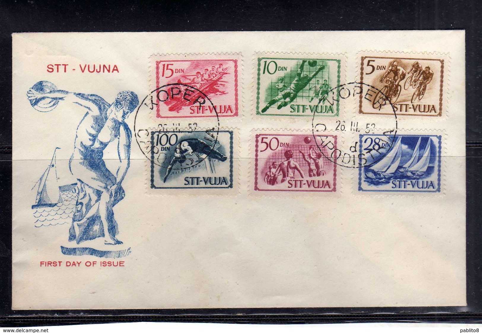 TRIESTE B 1952 SPORT SPORTS SERIE COMPLETA SOPRASTAMPATI DI YUGOSLAVIA JUGOSLAVIA OVERPRINTED COMPLETE SET FDC - Luftpost