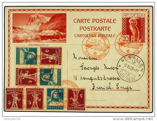 ZEPPELIN. 1929 (2-XI). SWITZERLAND. Tarjeta Postal Circulada A ZURICH. Precioso Franqueo. Llegada A ST.... - Autres & Non Classés