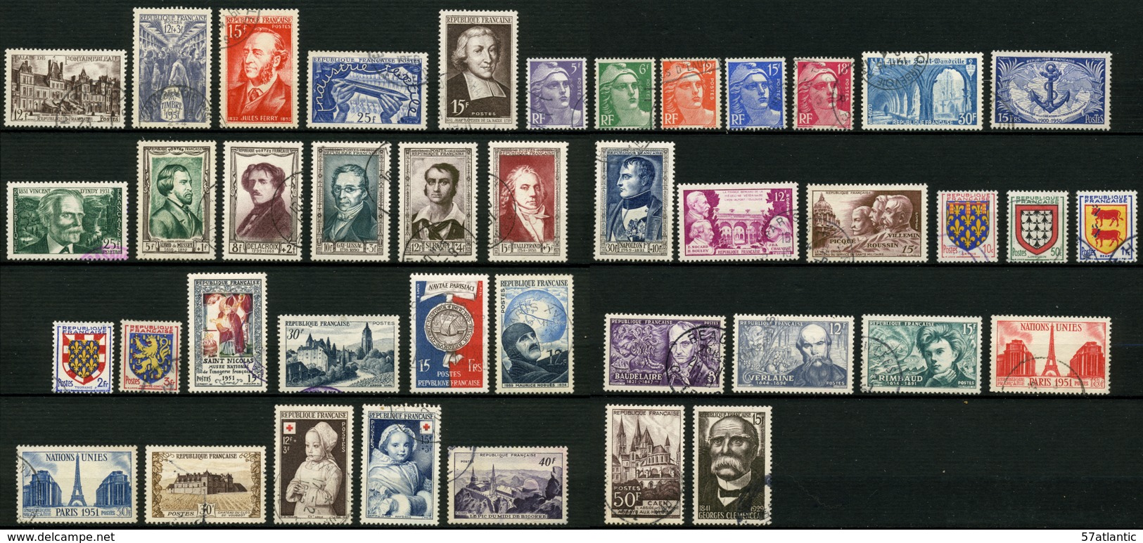 FRANCE - ANNEE COMPLETE 1951 - YT 878 à 918 - 41 TIMBRES OBLITERES - 1950-1959