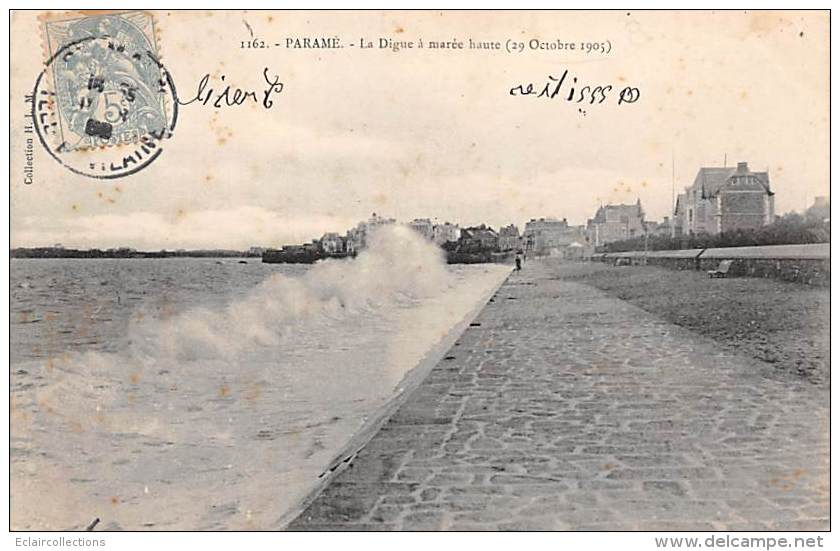 Paramé      35        La Digue A Marée Haute. 30 Octobre 1905       (voir Scan) - Parame