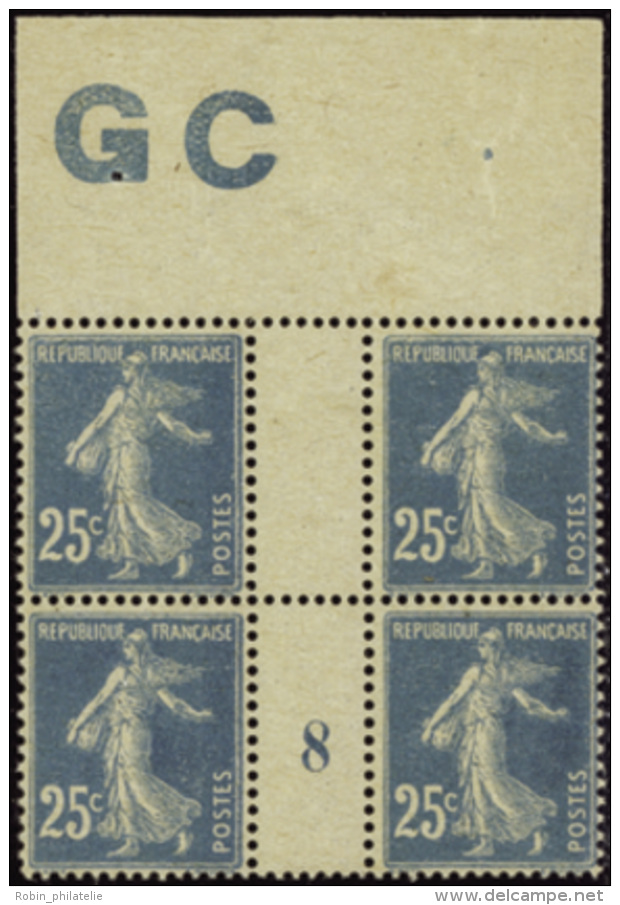 N&deg; 1 40 25c Semeuse Bleu Clair Bloc De 4 Manch GC* Mill 8  Qualit&eacute;: ** Cote: 170&nbsp; - Autres & Non Classés