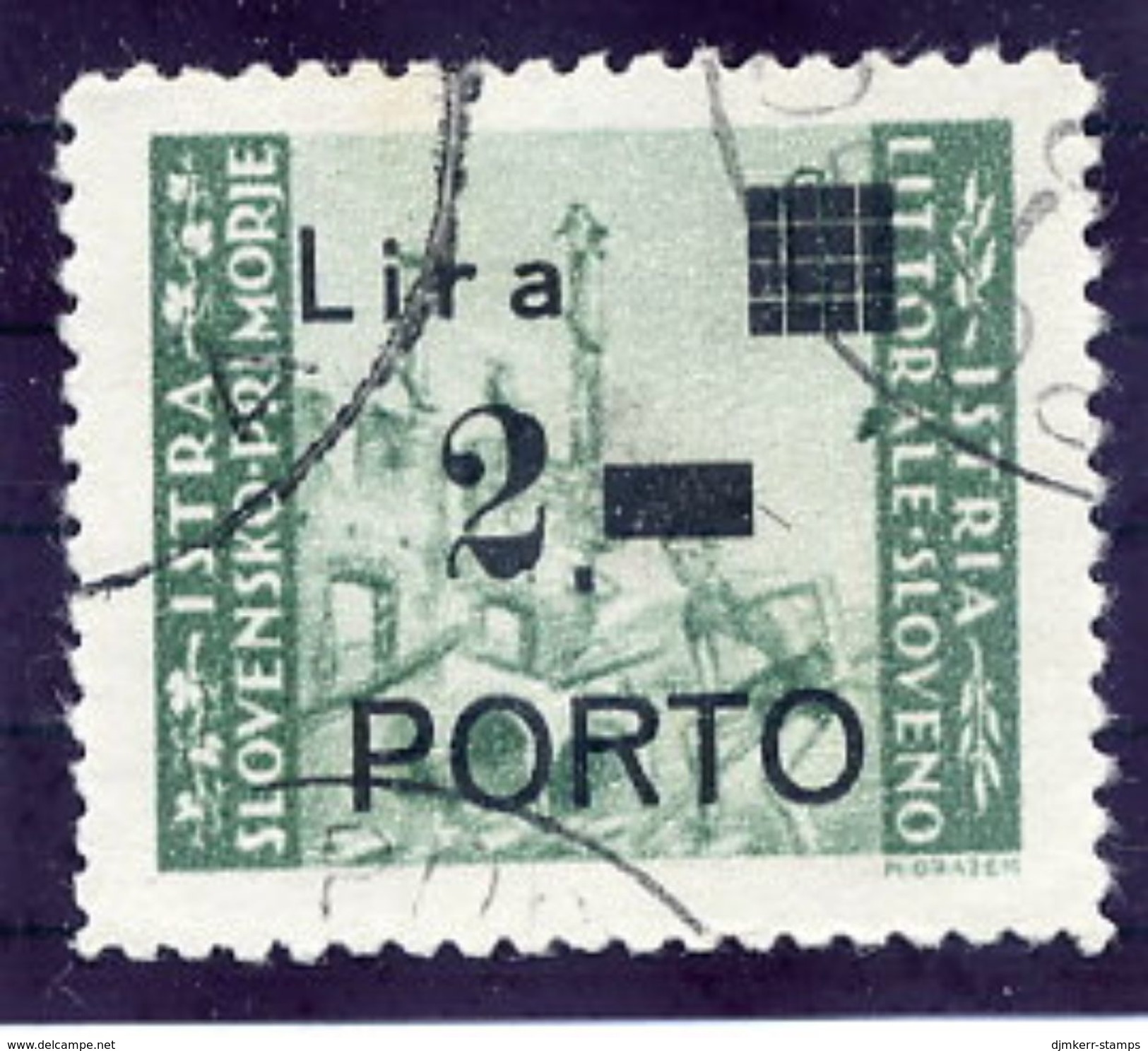 YUGOSLAVIA (ISTRIA) 1946 (Sept.) Postage Due 2 L. Surcharge On 0.25 L. With Curved Foot, Used.  Michel Porto 15 I B - Strafport