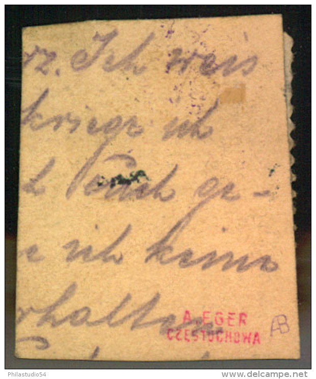 1916, ZAWIERCIE: 10 Fen Stadtpostmarke Mit Schwarzem Aufdruck Auf Briefstück - Expositions Philatéliques