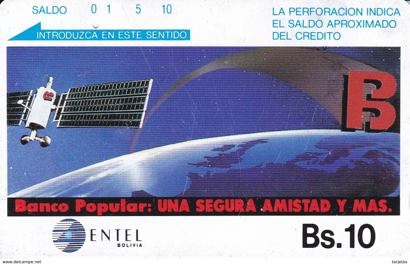 TARJETA DE BOLIVIA DE ENTEL DE UN SATELITE (SATELLITE) - Bolivia