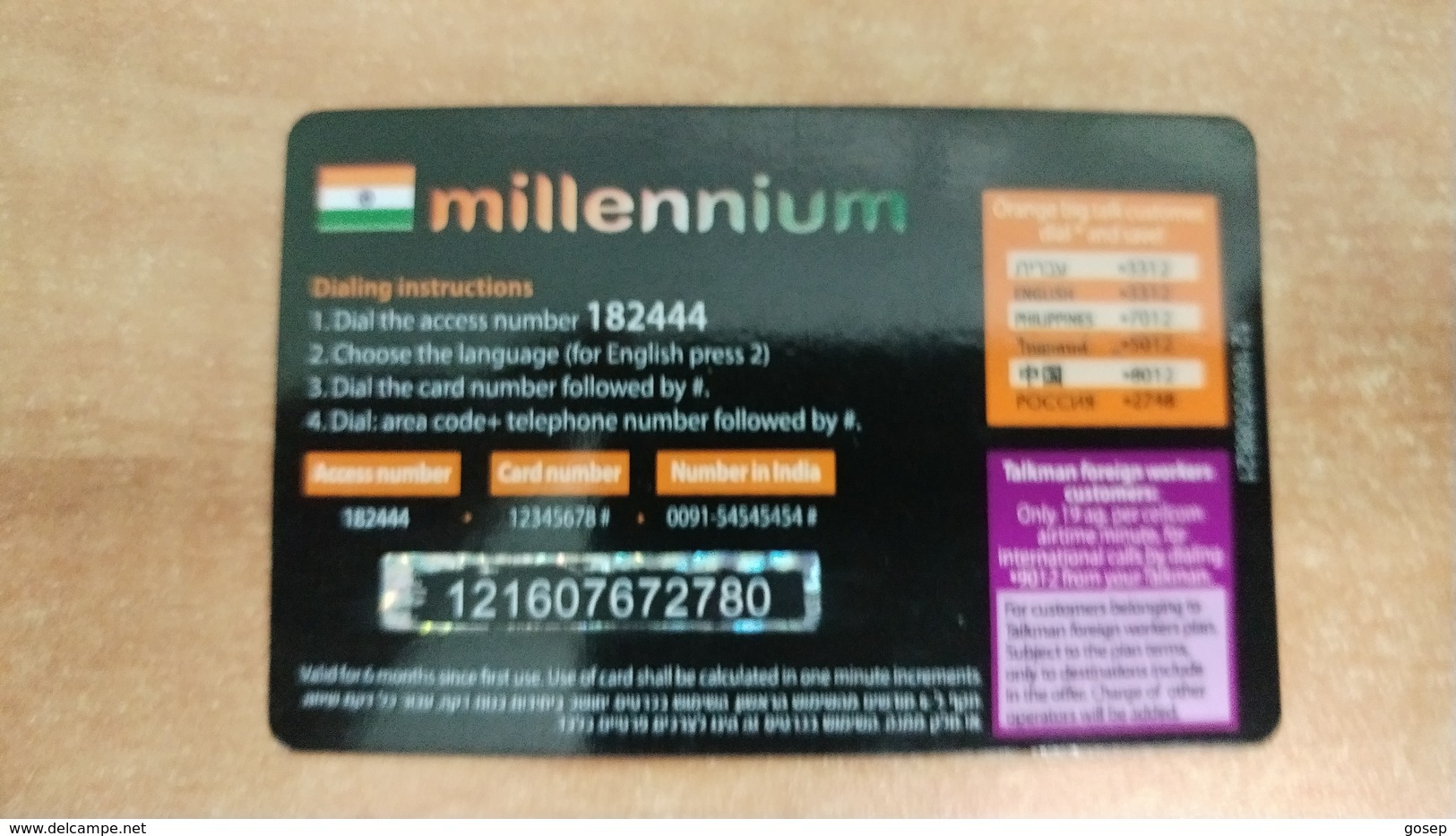 Israel-millennium-(2)-(6months)-(1150units)-used Card - Indien