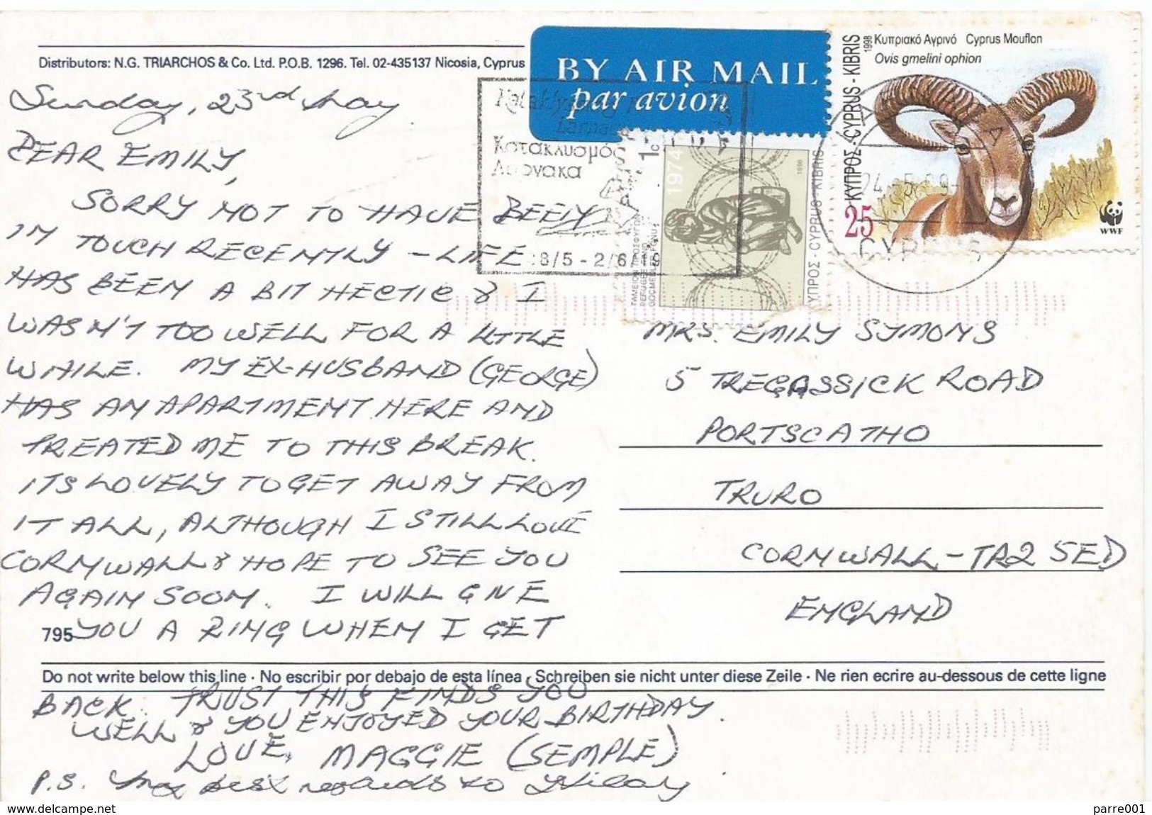 Cyprus 1999 Larnaca WWF Mouflon Viewcard - Briefe U. Dokumente