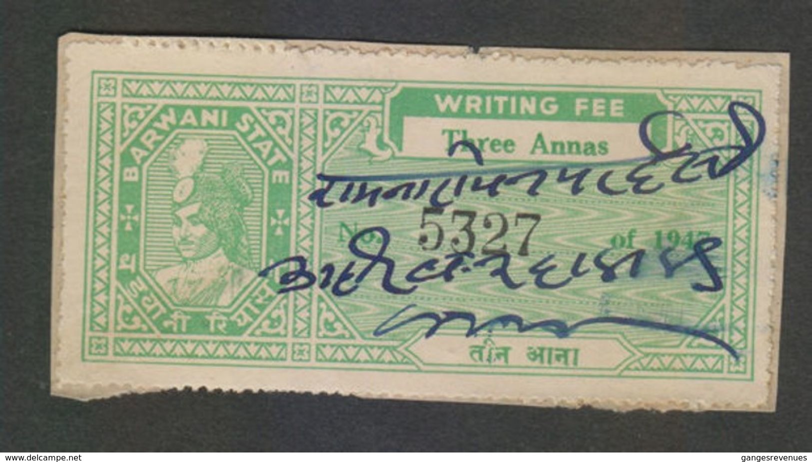 BARWANI  State  3A  Writing Fee  Revenue Type 31   #  97815  India  Inde  Indien Revenue Fiscaux - Barwani