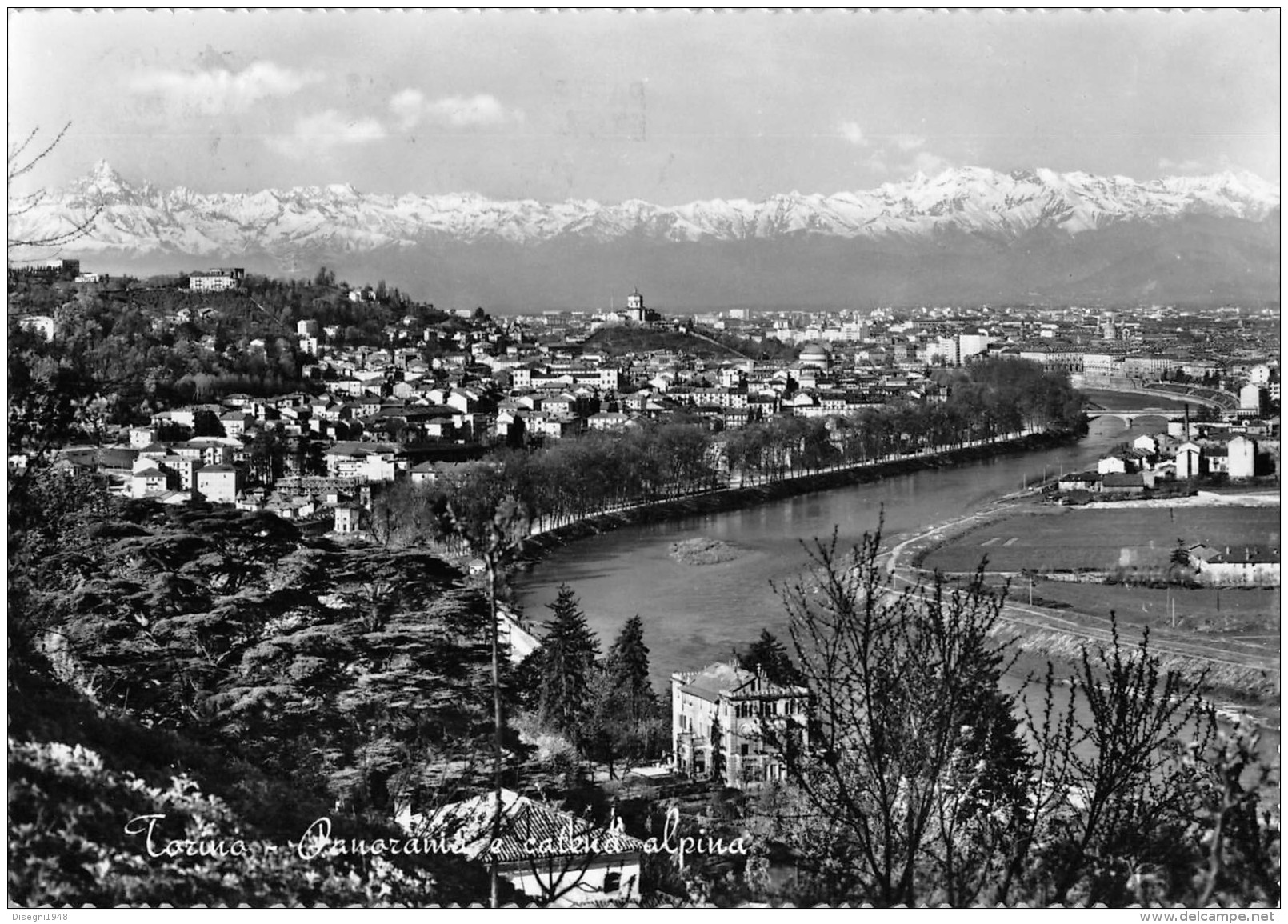 06929 "TORINO - PANORAMA E CATENA ALPINA" ANNULLO POSTALE SPECIALE. CART. ILL. ORIG. SPED. 1957 - Multi-vues, Vues Panoramiques