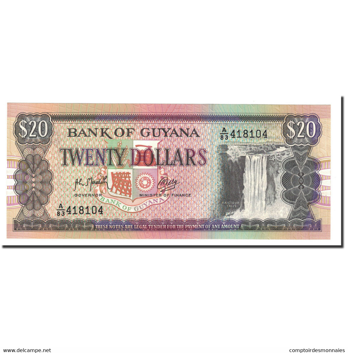 Billet, Guyana, 20 Dollars, Undated (1989), KM:27, NEUF - Guyana