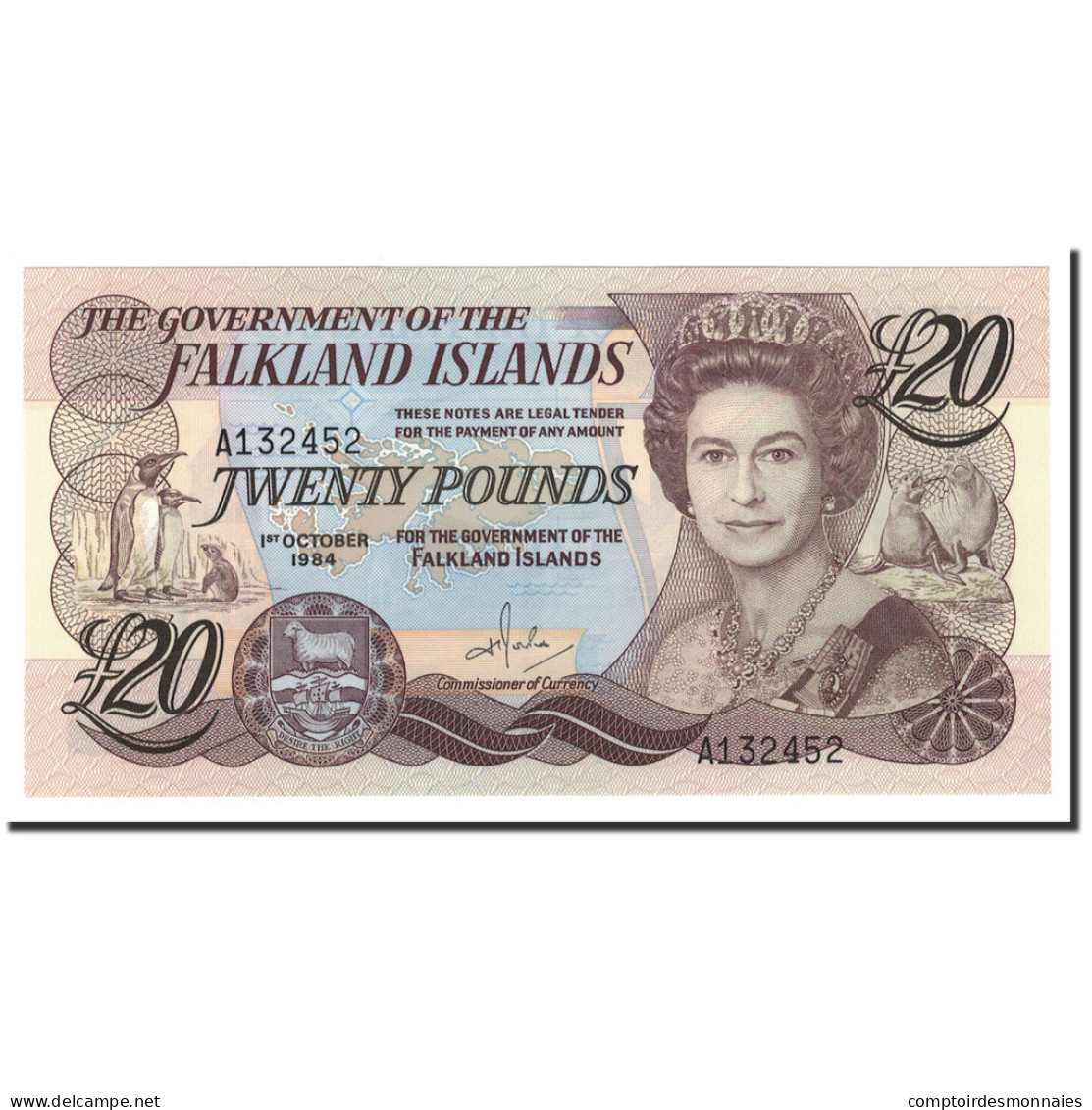 Billet, Falkland Islands, 20 Pounds, 1984, 1984-10-01, KM:15a, NEUF - Falkland