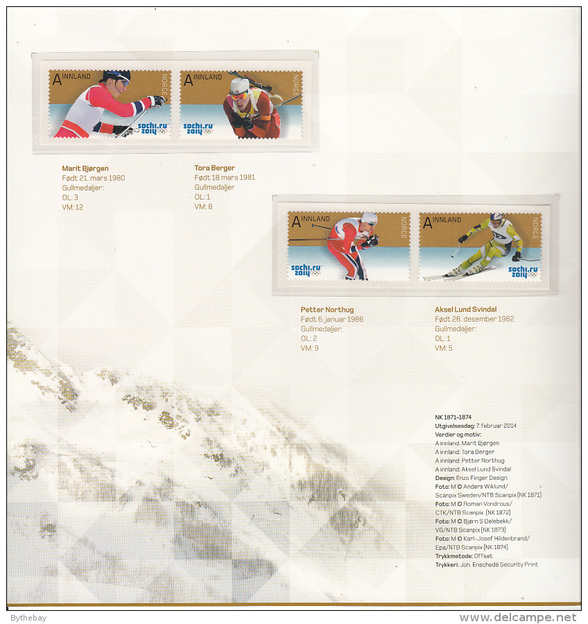 Norway 2014 Presentation Pack Of 4 Plus FDC A Innland Skiers - Winter Olympics Sochi - Nuovi