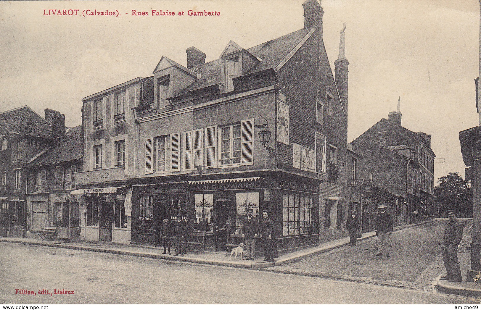 LIVAROT RUES FALAISE ET GAMBETTA Circulée ( Café Mairie Bazar Moderne) - Livarot