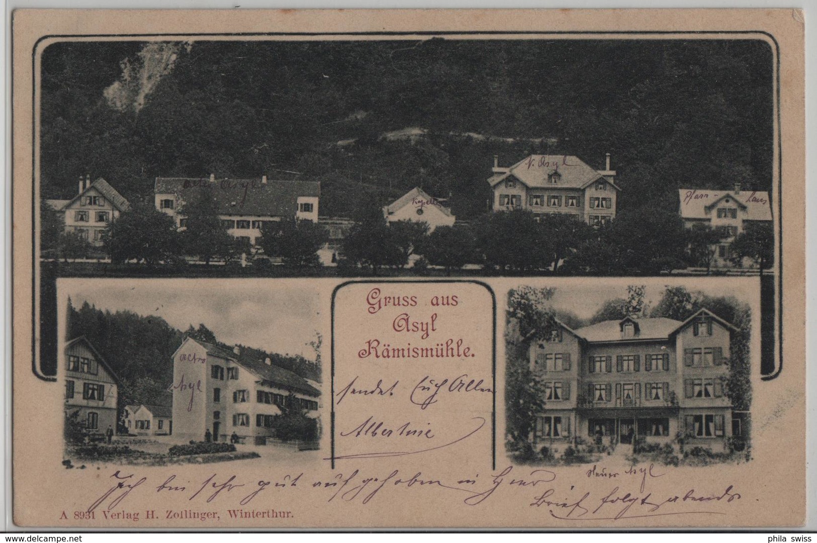 Gruss Aus Asyl Rämismühle - Stempel: Andelfingen - Photo: H. Zollinger No. 8931 - Andelfingen