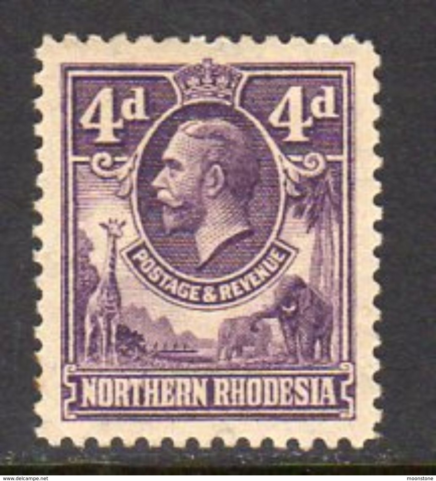 Northern Rhodesia GV 1925-9 4d Giraffe Elephant Definitive, Hinged Mint, SG 6 (BA) - Northern Rhodesia (...-1963)