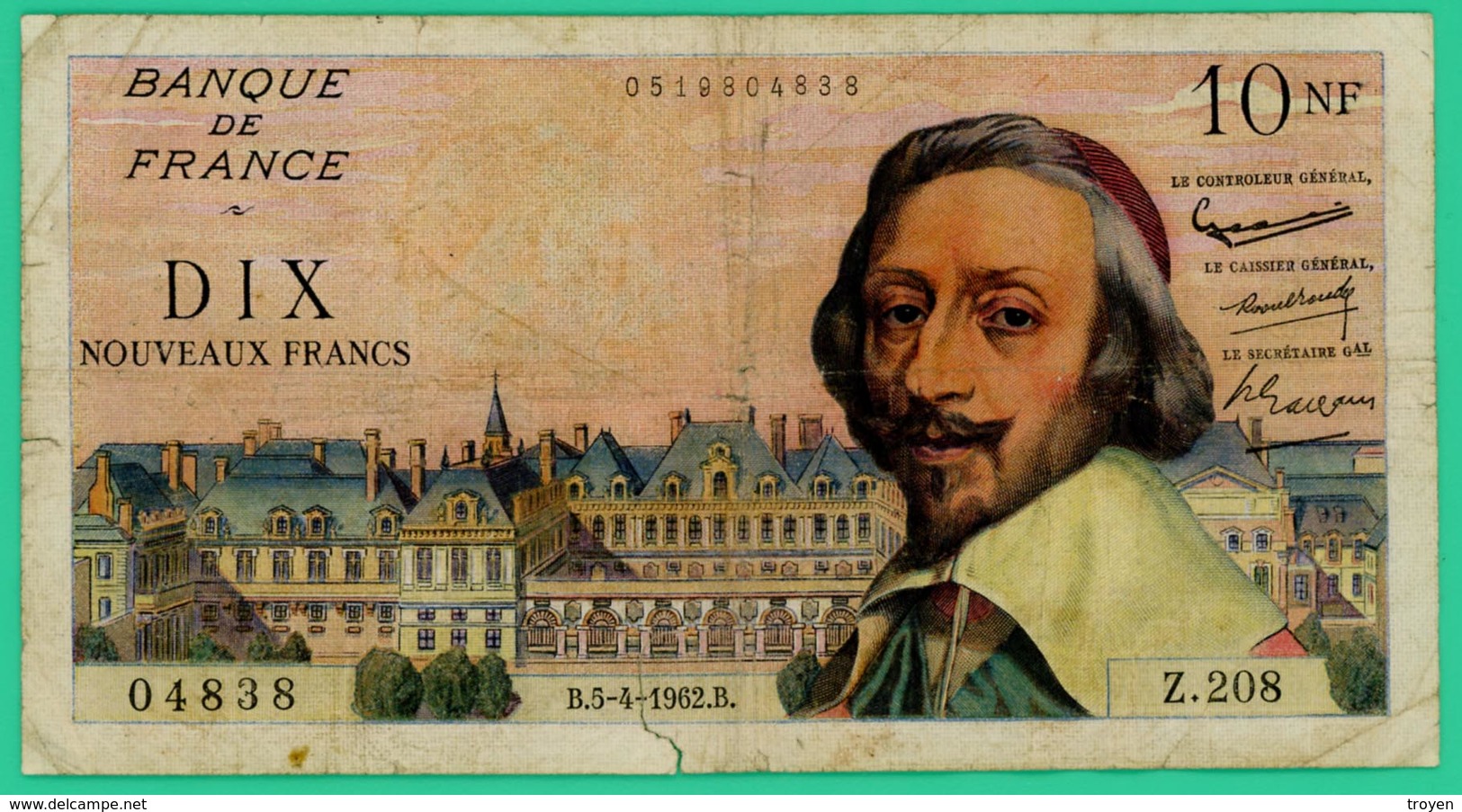 10 Francs -Richelieu - France - N°Z.208 - 0519804838 - / 5=4=1962  - TB - - 10 NF 1959-1963 ''Richelieu''