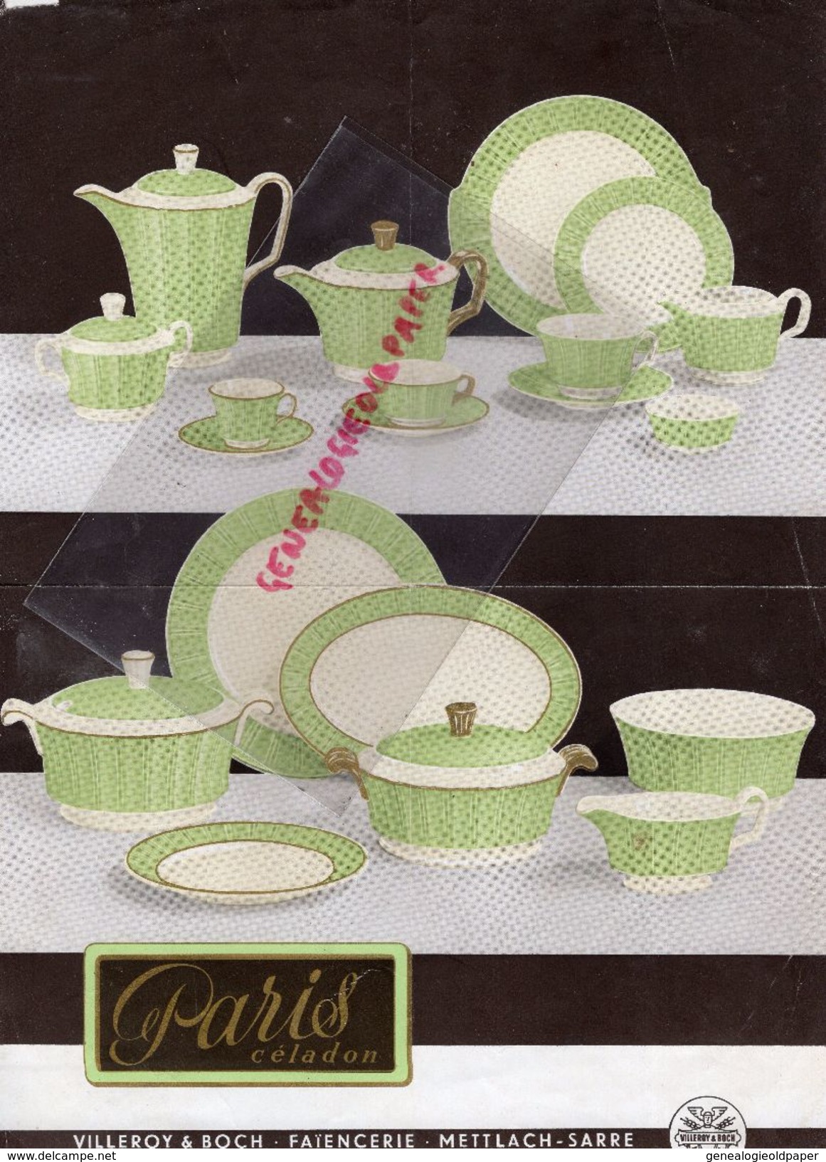 ALLEMAGNE -METTLACH-PUBLICITES VILLEROY & BOCH- PORCELAINE PARIS CELADON-SERVICE A CAFE-CAFETIERE-THEIERE-RAVIER-SUCRIER - Reclame