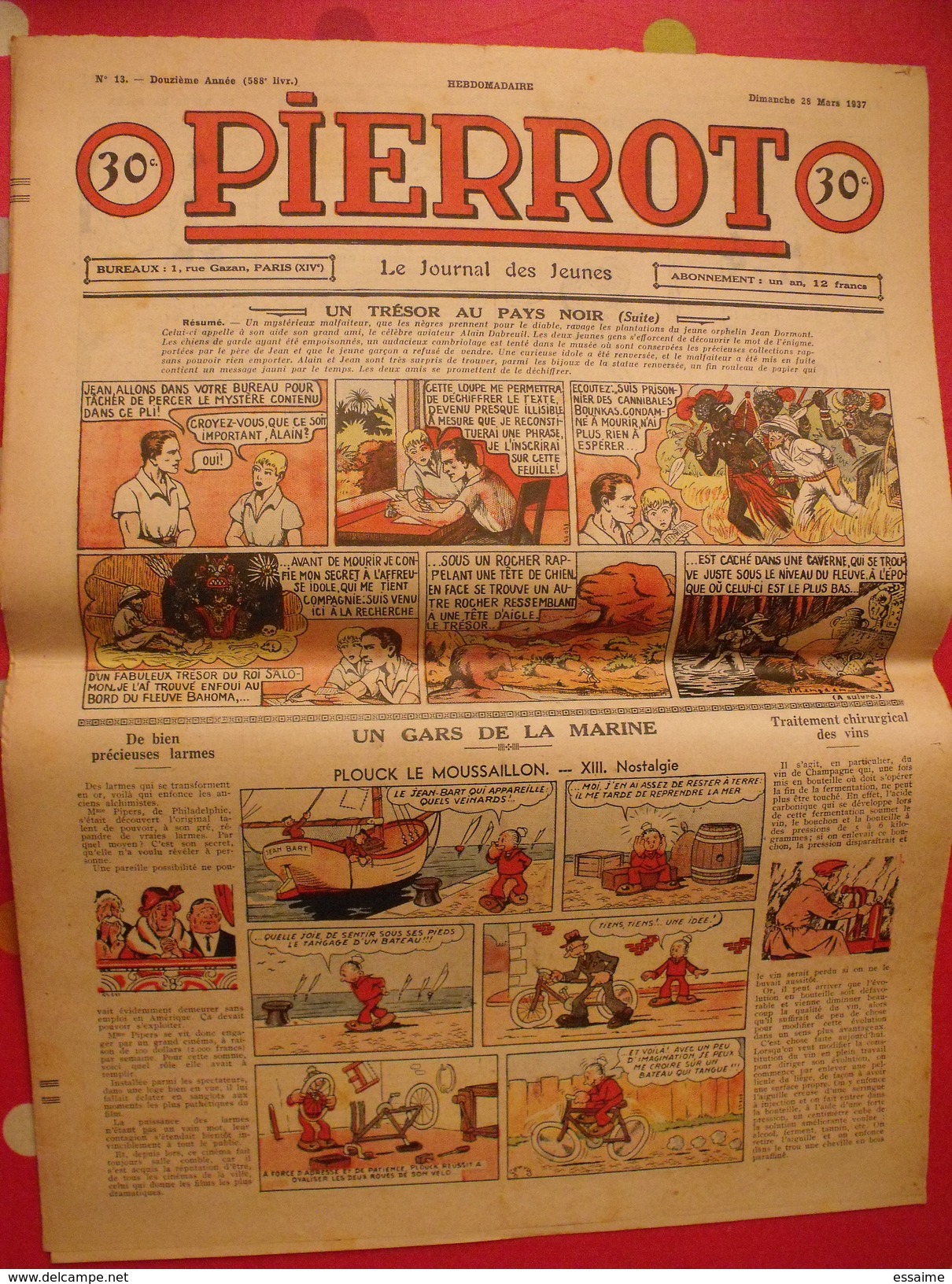 Pierrot  12 n° de 1937. plouck de gervy, costo de marijac jeanjean marine aviation ferran le rallic mengden