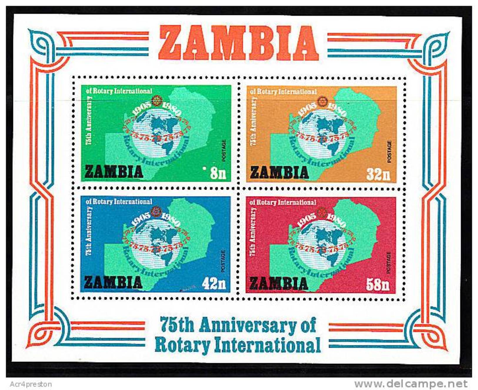 Zm0310 Zambia 1980, SG MS310, 75th Anniv Rotary International - Zambia (1965-...)