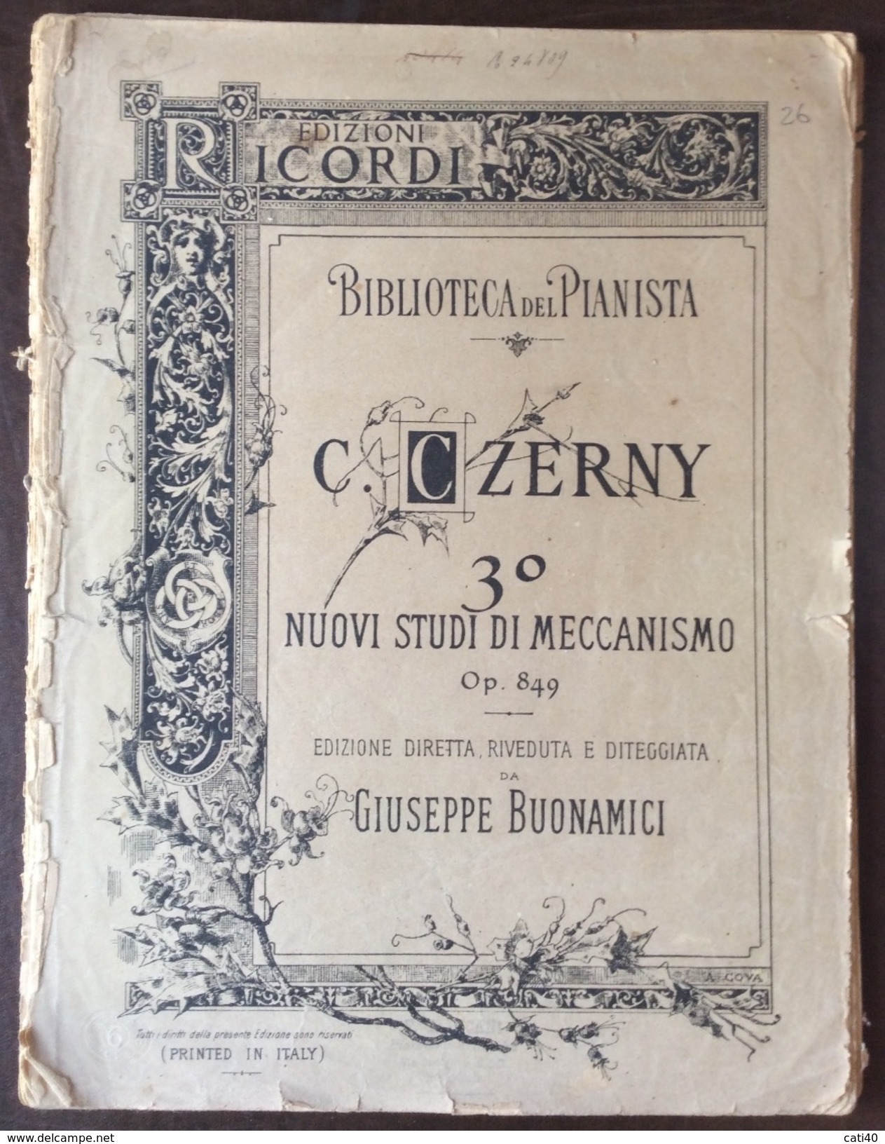 C.CZERNY  DI GIUSEPPE BUONAMICI   EDIZIONI RICORDI  BIBLIOTECA DEL PIANISTA COME DA FOTO - Muziek