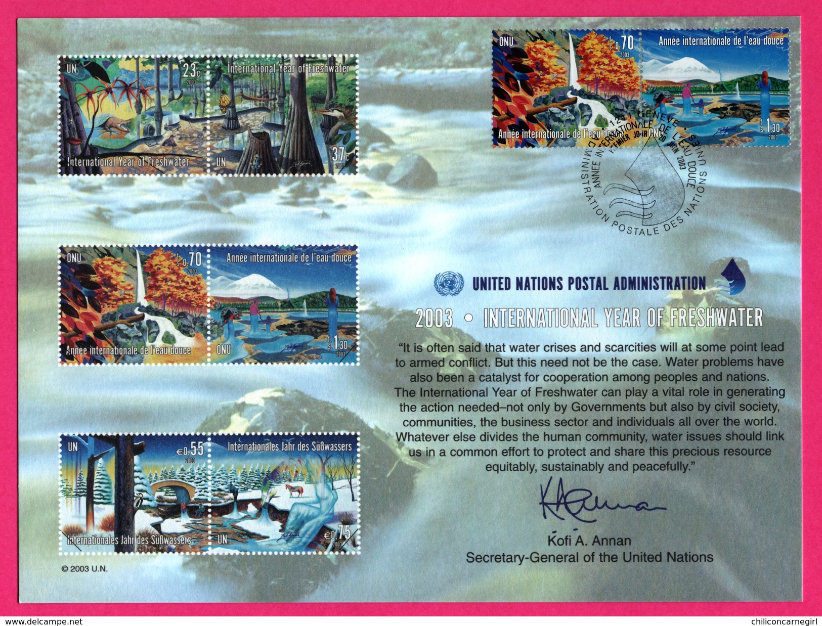 Lot De 3 Encarts - FDC - International Year Of Freshwater - Année Internationale De L'eau Douce - Genève - 2003 - Water