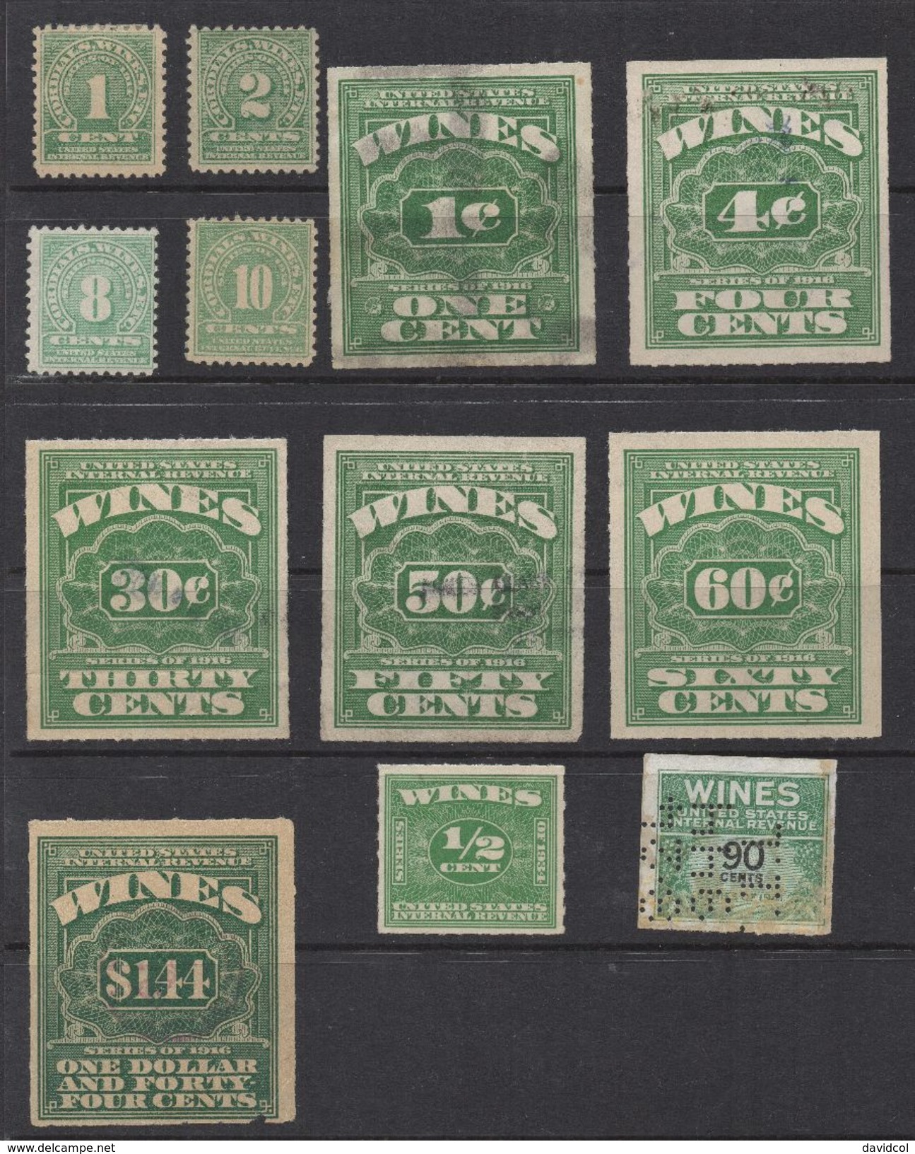 R274.-. USA- 1914-1941- WINE STAMPS LOT X 12 STAMPS- MINT/USED -1/2 CENT  TO US$ 1.44 - Steuermarken