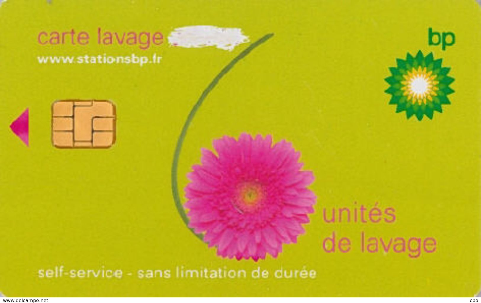 # Carte A Puce Portemonnaie  Lavage BP - Fleur - Vert - 6u - Puce1? - Offerte Gratté - Tres Bon Etat - - Car Wash Cards