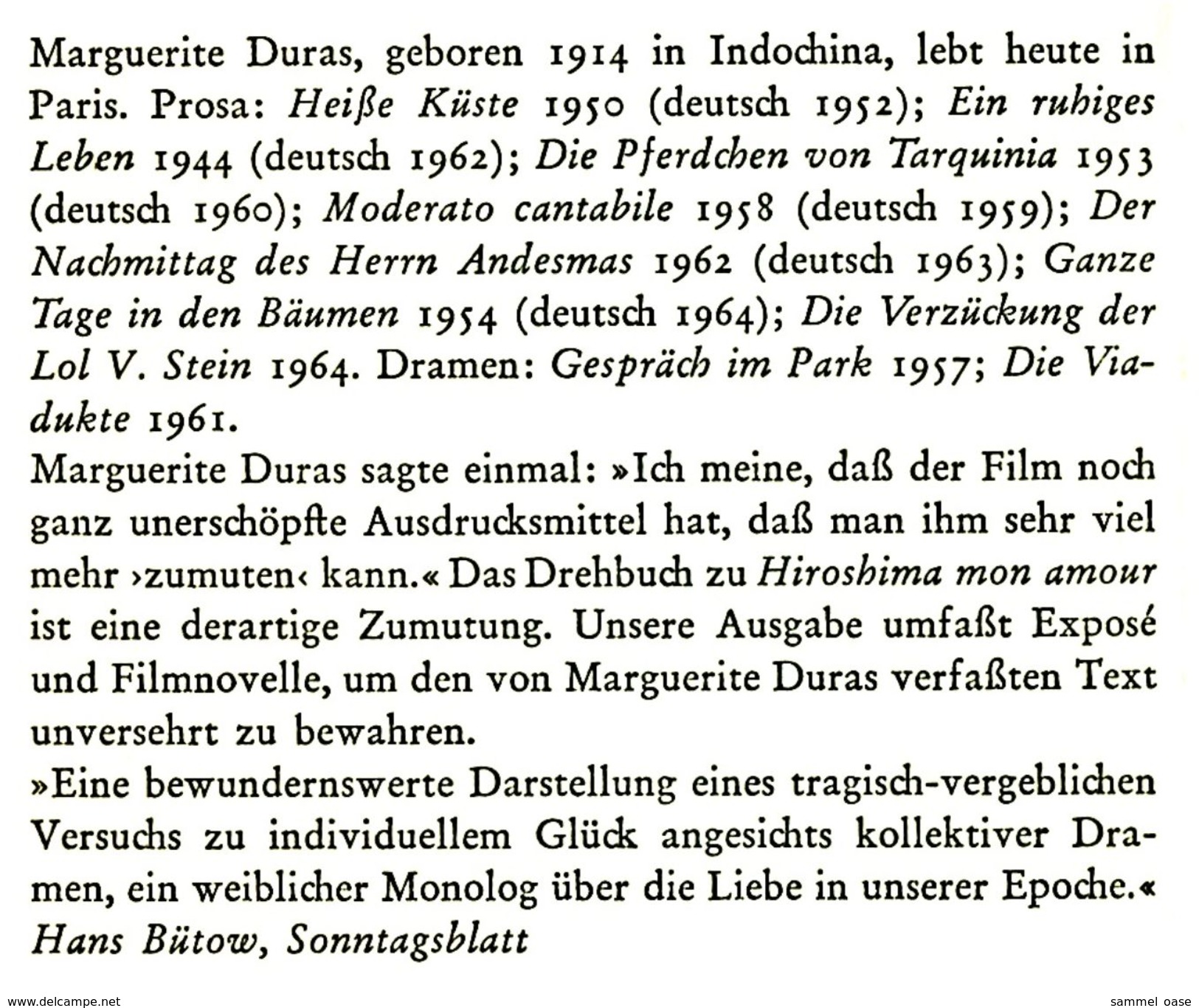 Suhrkamp Buch :  Marguerite Duras : Hiroshima Mon Amour - Autores Alemanes