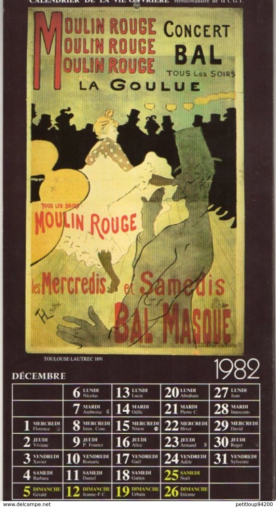 LA VIE OUVRIERE Hebdomadaire de la CGT *DUBOUT*STEINLEN*GESMAR*CHERET*BARRERE*COLIN*SEM *MALCLES*TOULOUSE LAUTREC 1982