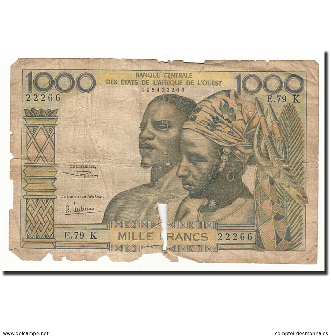 Billet, West African States, 1000 Francs, Undated (1959-65), KM:703Kg, AB - West-Afrikaanse Staten