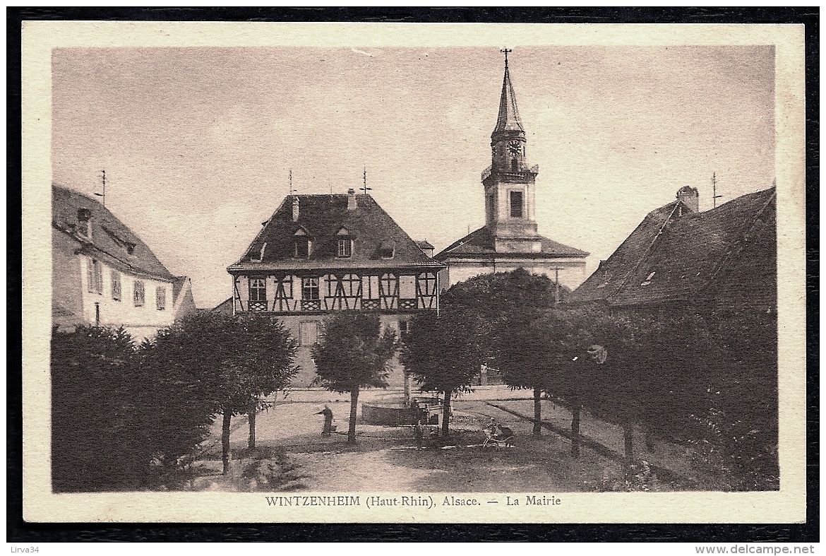 CPA ANCIENNE FRANCE- WINTZENHEIM (68)-  LA MAIRIE- L'EGLISE ET LA PLACE EN ÉTÉ- ANIMATION - Wintzenheim