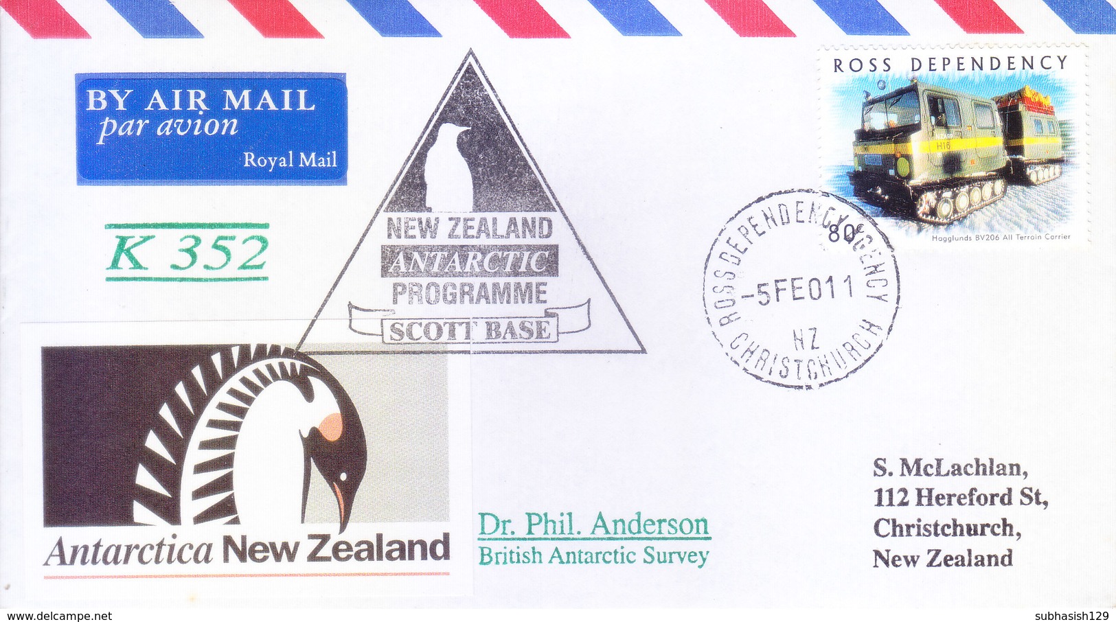 ROSS DEPENDENCY / NEW ZEALAND - 2001 ANTARCTIC EXPEDITION COVER, SCOTT BASE, LETTER CARRIED THROUGH BRITISH POST OFFICE - Storia Postale