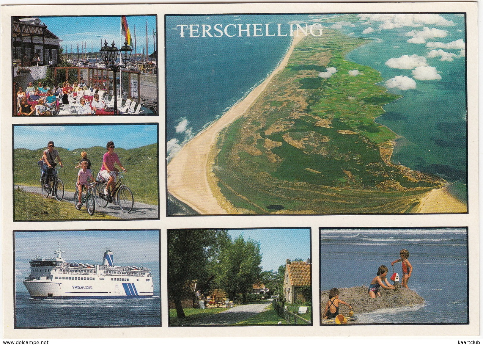 Terschelling - O.a. Veerboot/Ferry 'Friesland' , Fietsers, Luchtopname  -  (Nederland/Holland) - Terschelling
