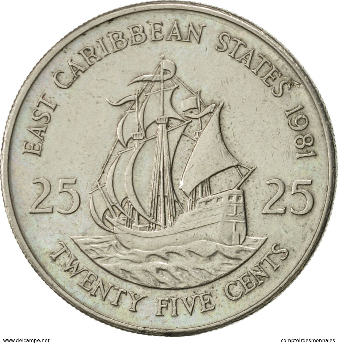 Monnaie, Etats Des Caraibes Orientales, Elizabeth II, 25 Cents, 1981, TTB+ - Caraibi Britannici (Territori)