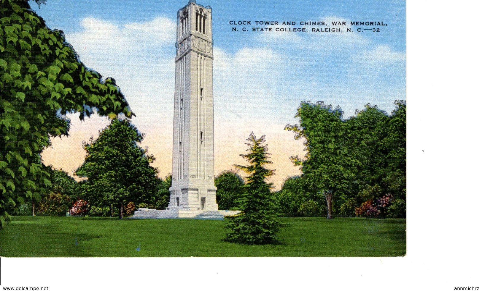 CLOCK TOWER AND CHIMES WAR MEMORIAL NC STATE COLLEGE - Raleigh