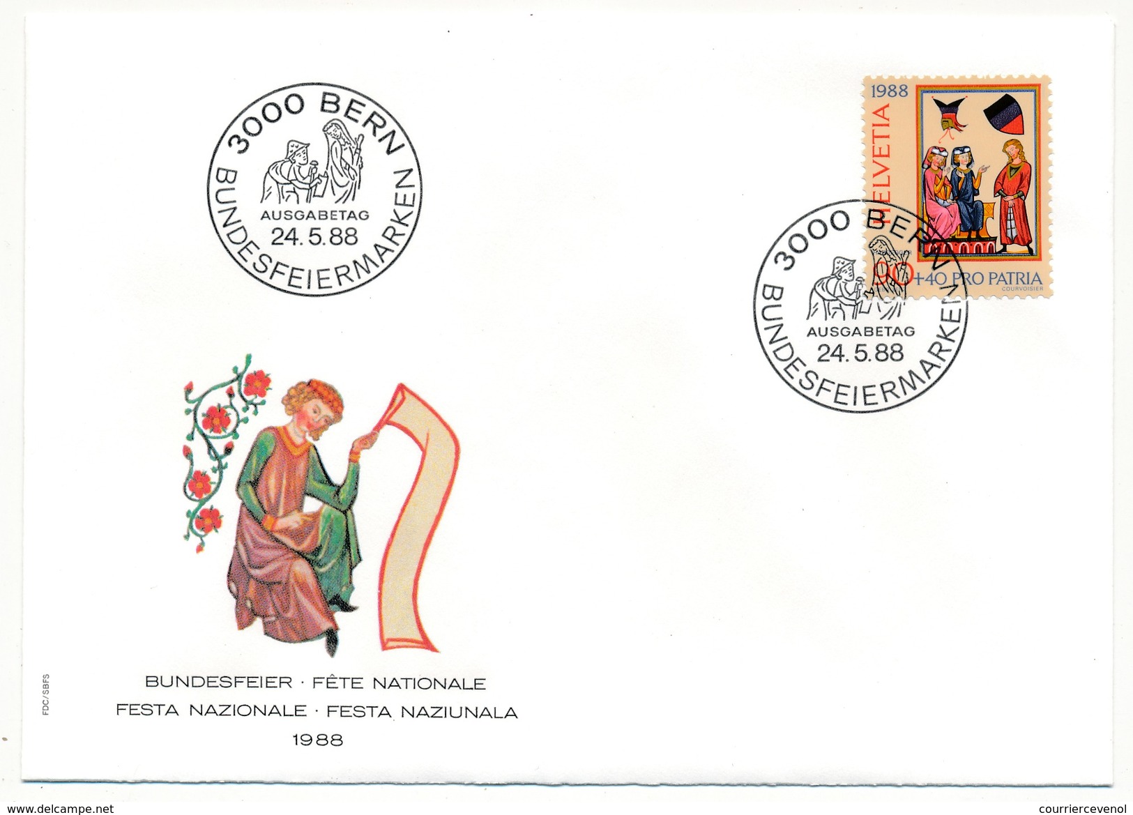 SUISSE - 5 Enveloppes FDC - Fête Nationale 1988 (Pro Patria) - BERN 24/5/1988 - Dienstmarken