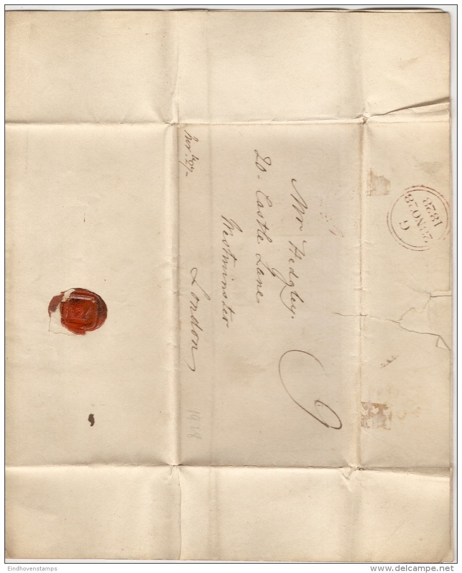 Great Britain 1828 Letter From Ryde (IOW) To Westminster - Full  Letter -  On The Back : London G Postmark - ...-1840 Vorläufer