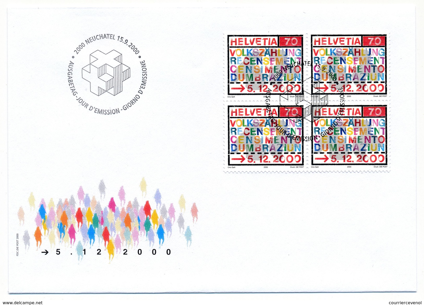 SUISSE -  2 Enveloppes FDC - RECENSEMENT Année 2000 - NEUCHATEL 15/09/2000 - FDC