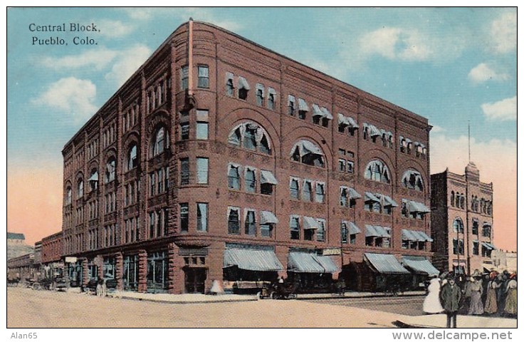 Pueblo Colorado, Central Block Street Scene Business District, C1900s/10s Vintage Postcard - Pueblo