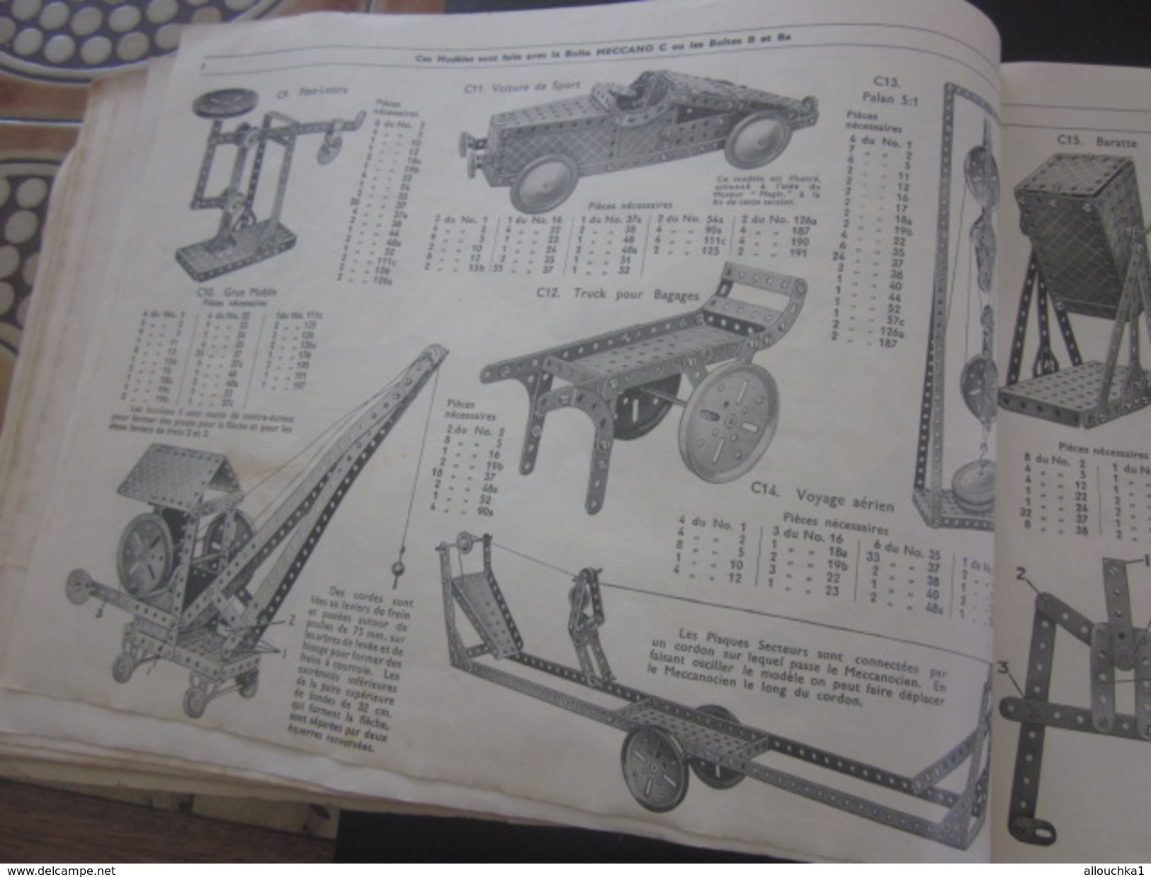 MECCANO-3 CATALOGUES Reliés USINES A BOBIGNY-1947-GRUE-LOCOMOTIVE-AVION HYDRAVION-CAMION-TRACTEUR-SULKY-MANEGE-TANK-Jeux