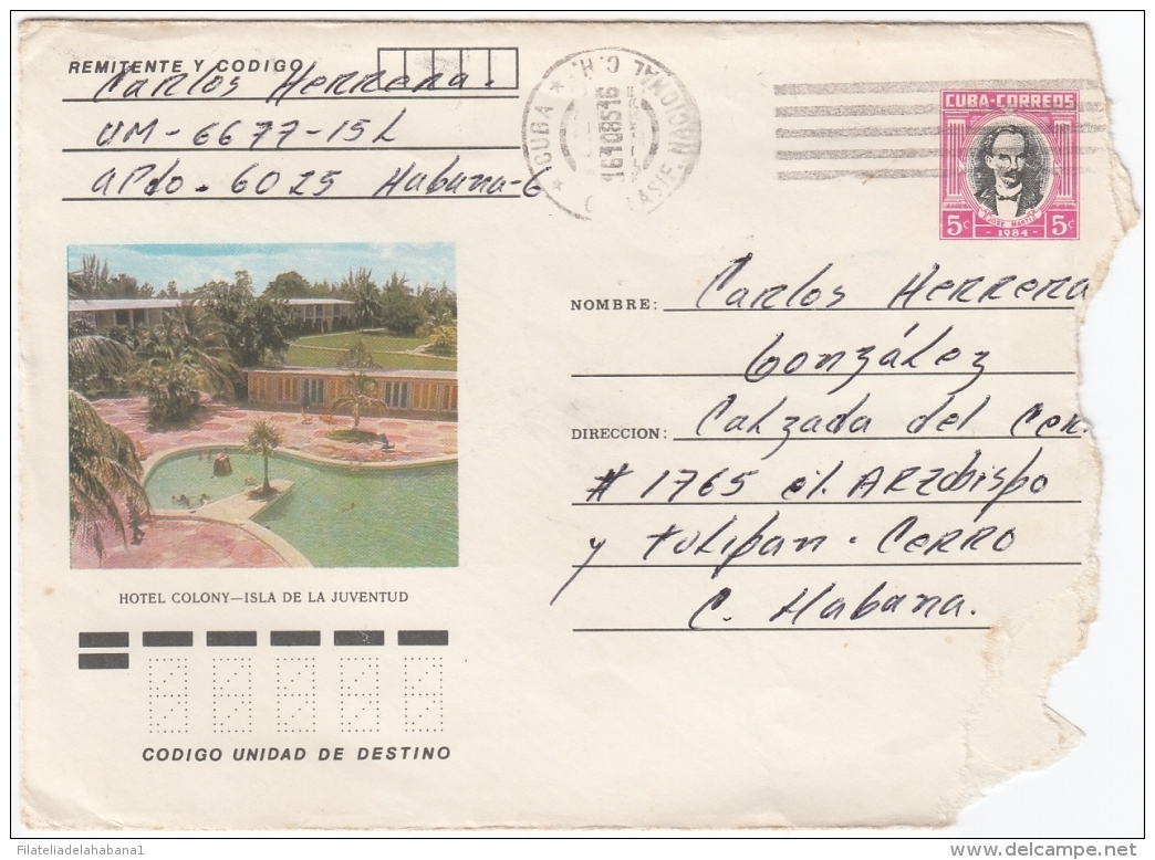 1984-EP-100 CUBA 1984 Ed.195k. POSTAL STATIONERY ANGOLA WAR USE. HOTEL COLONY PINES IS. - Briefe U. Dokumente