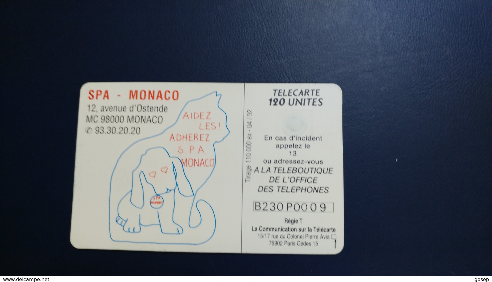 Monaco-spa-4/1992-tirage-110.000-used Card - Mónaco