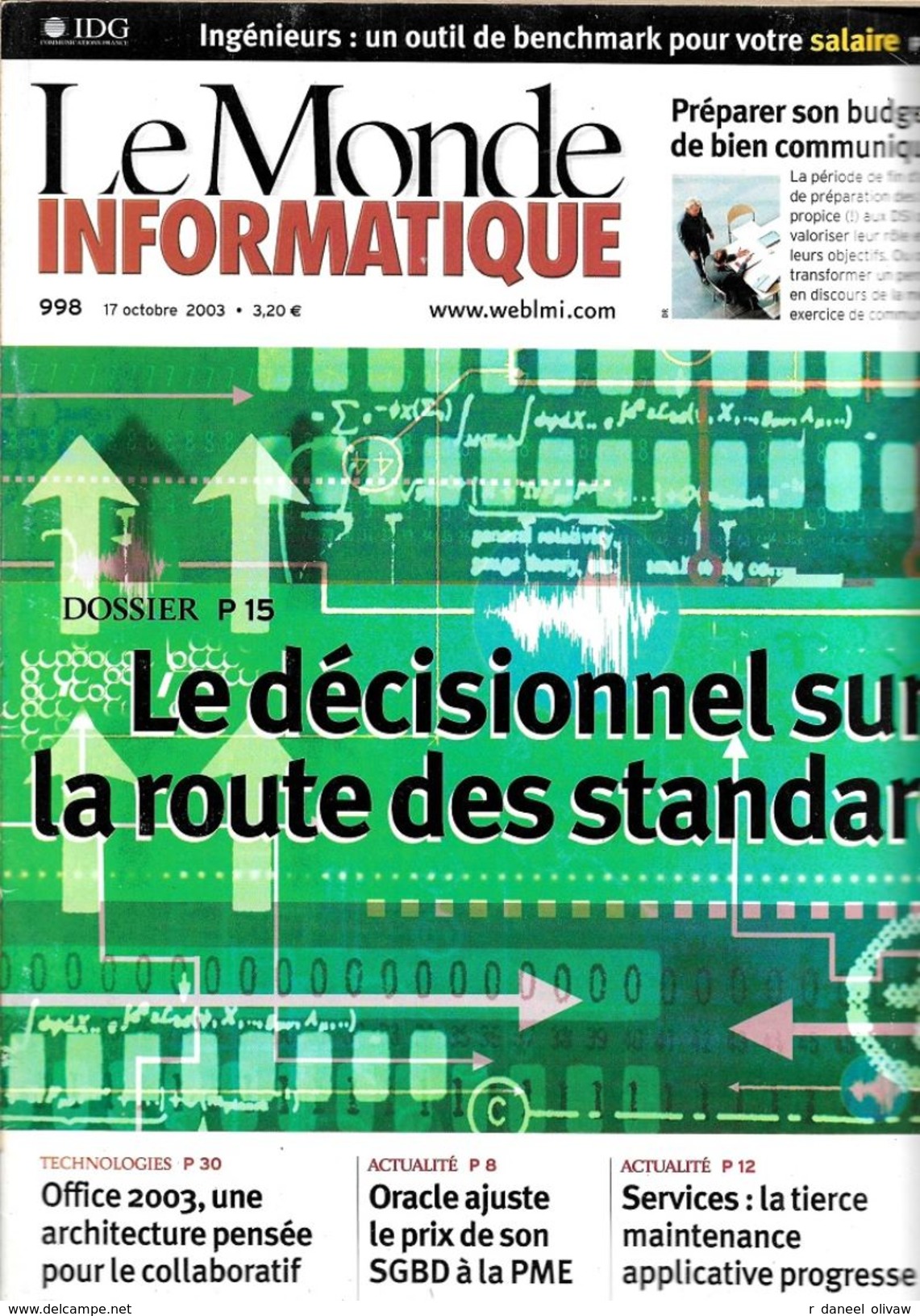 Le Monde Informatique N° 998 - 17 Octobre 2003 (TBE) - Informatica