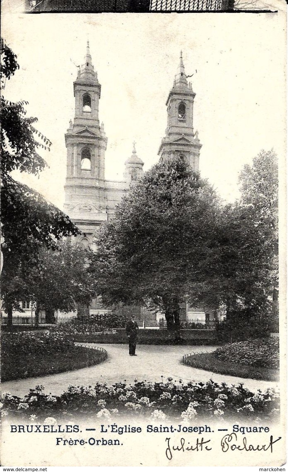 BRUXELLES (1040) : L'Eglise Saint-Joseph, Square Frère-Orban. Petite Animation. CPA Précurseurs Peu Courante. - Etterbeek