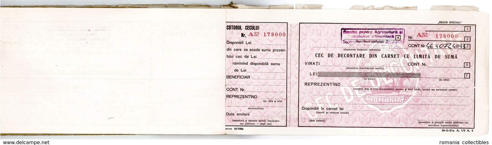 Romania, 1991, Vintage Bank Checkbook, Agricultural Bank "Banca Agricola"